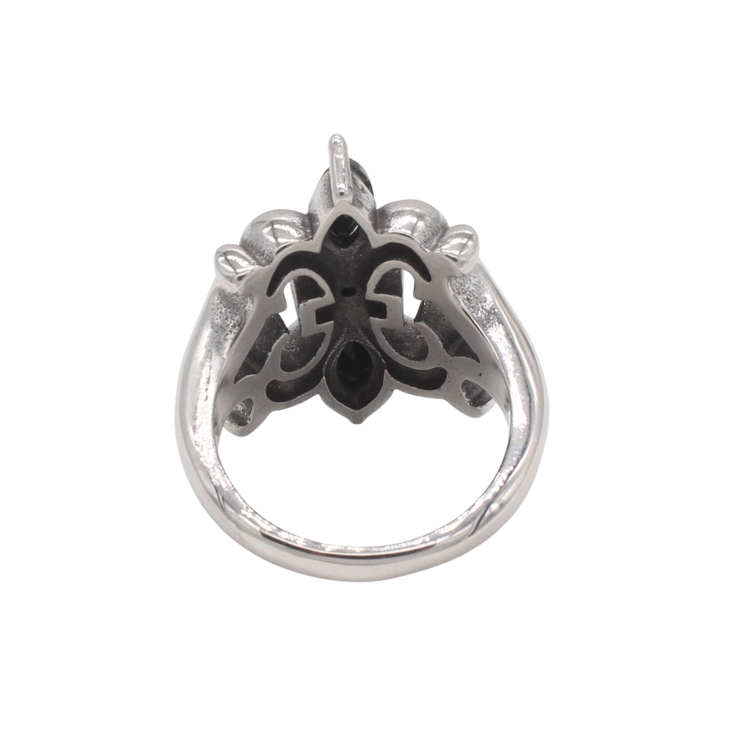 Planderful Unisex Cross Flower Ring Titanium Steel With Black Zircon Bold Protection Statement