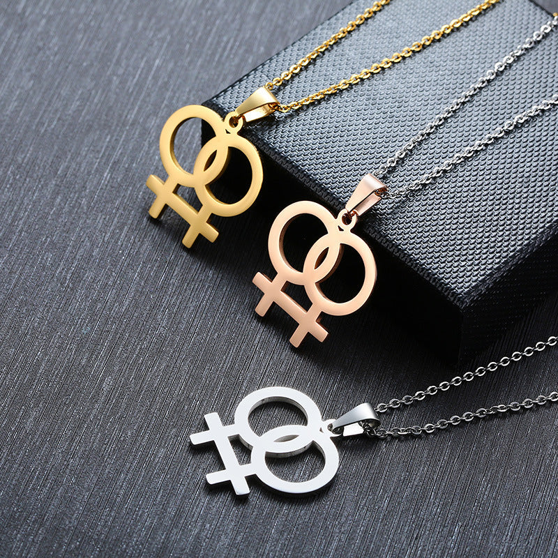 Double Venus Symbol Pendant — Chain Optional