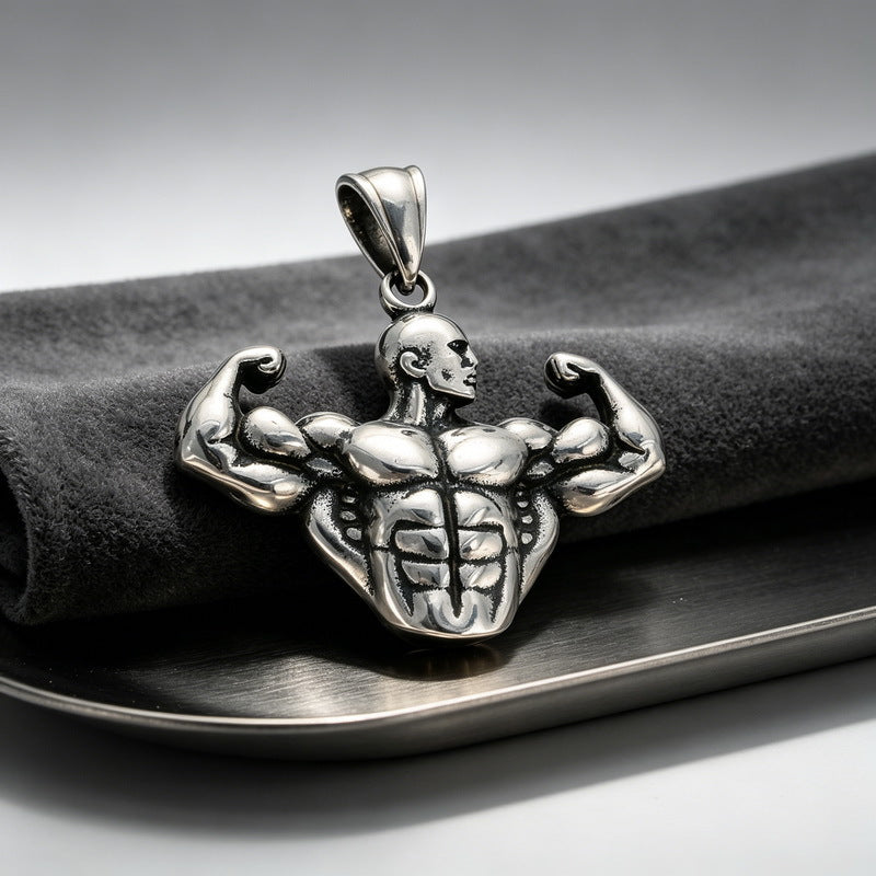 Popular Sports Fitness Muscle Men's Retro Arm Lift Abdominal Muscles Stainless Steel Men's Necklace