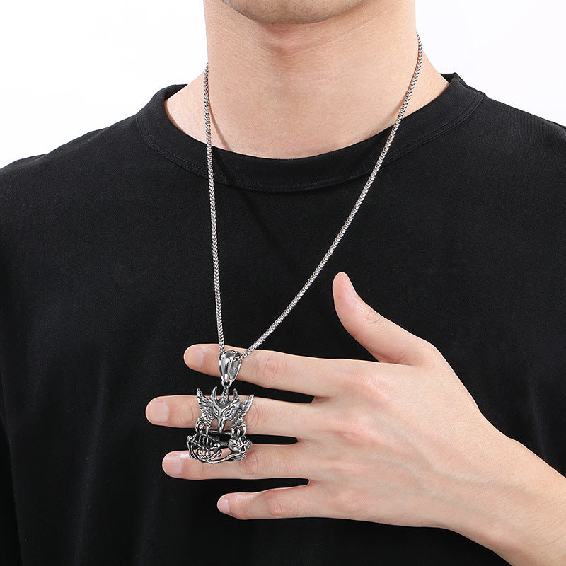 Evil Ghost Pendant, Retro Devil's Claw Masked Muse Skull Titanium Steel Pendant Necklace