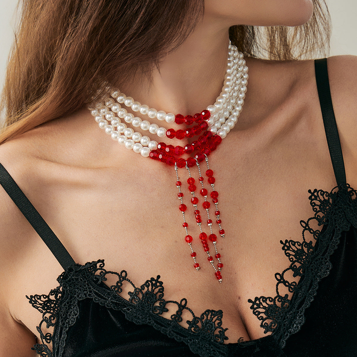Gothic Blood-Drip Beaded Choker