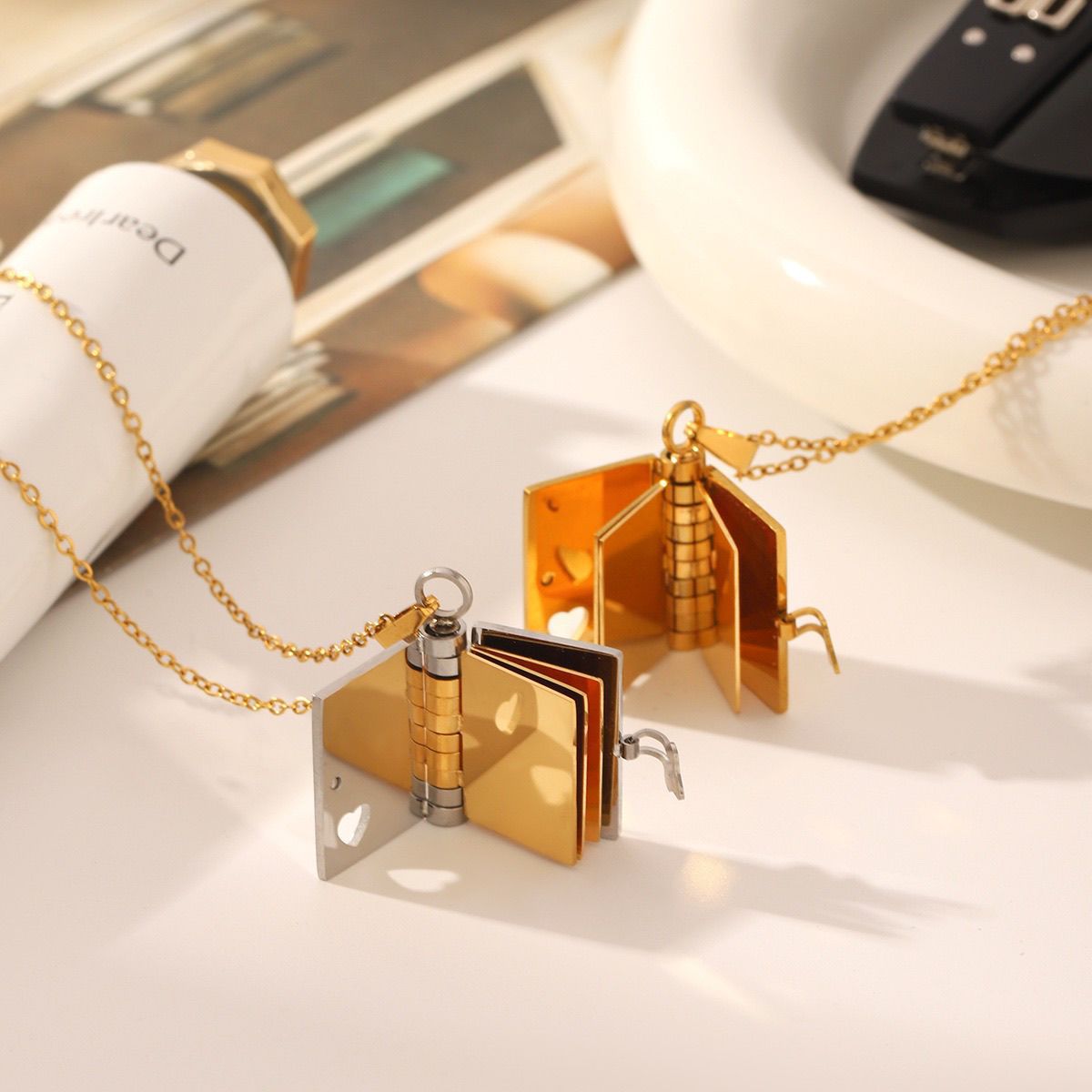 Planderful Jewelry Book Pendant Necklace In Steel