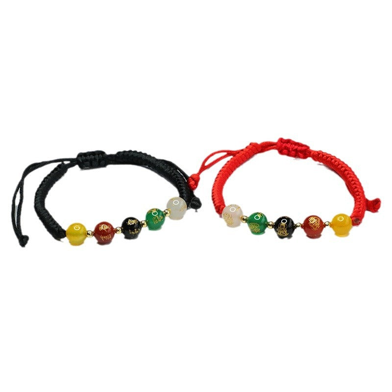 Five Gods of Wealth Sterling Silver Bracelet with Natural Agate and Chalcedony