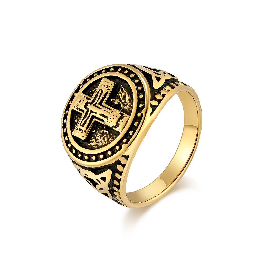 Planderful Titanium Cross Ring For Men Retro Punk Style Everyday Wear Hip Hop Jewelry