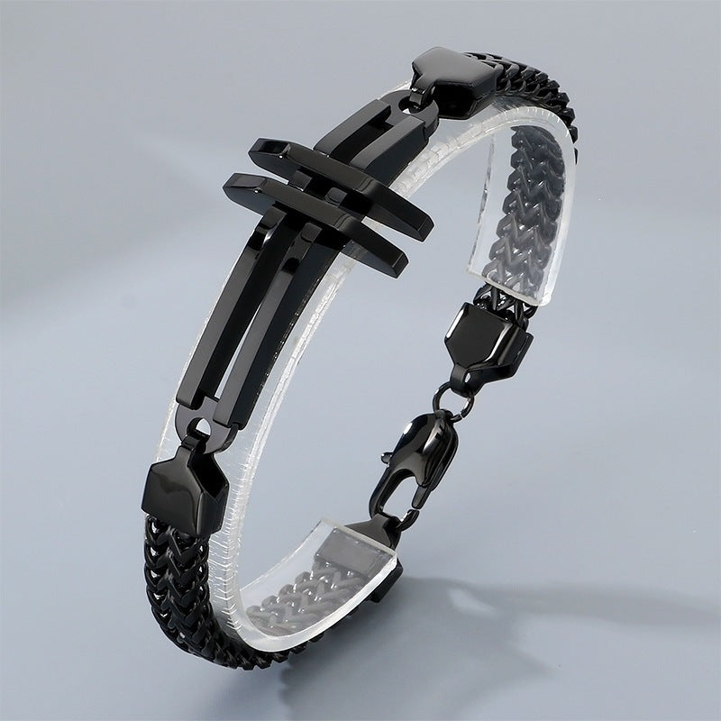 Street Shot Stainless Steel Keel Chain Men's Bracelet – Design Hollow Cross