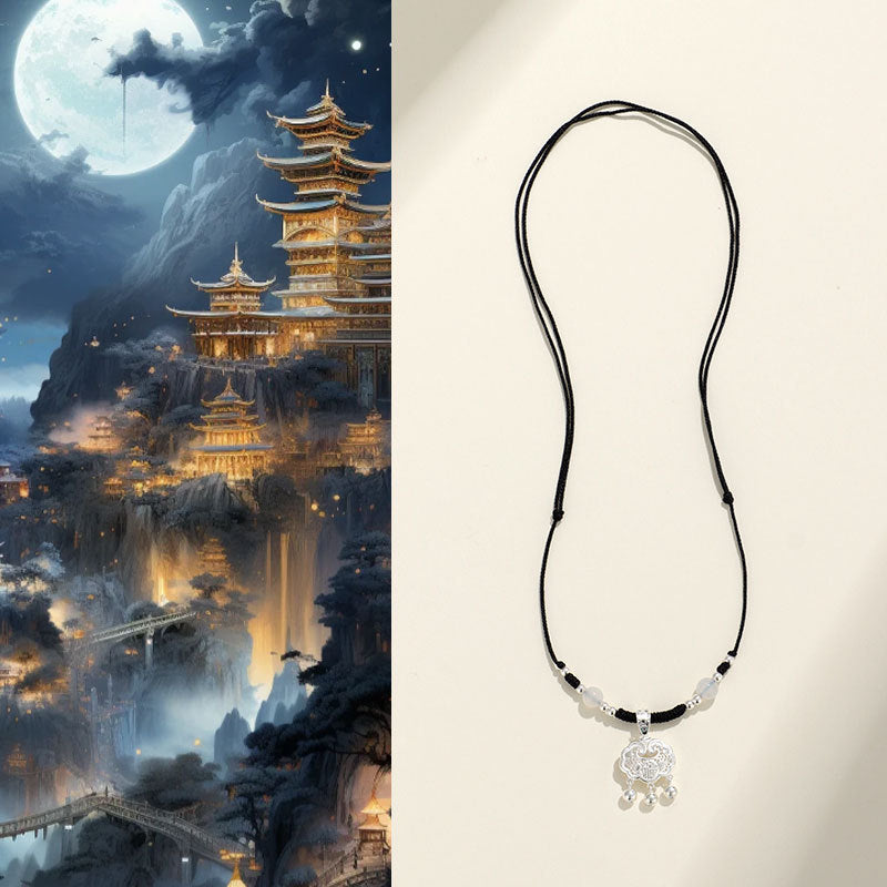 999 Silver Agate Red Cord Necklace