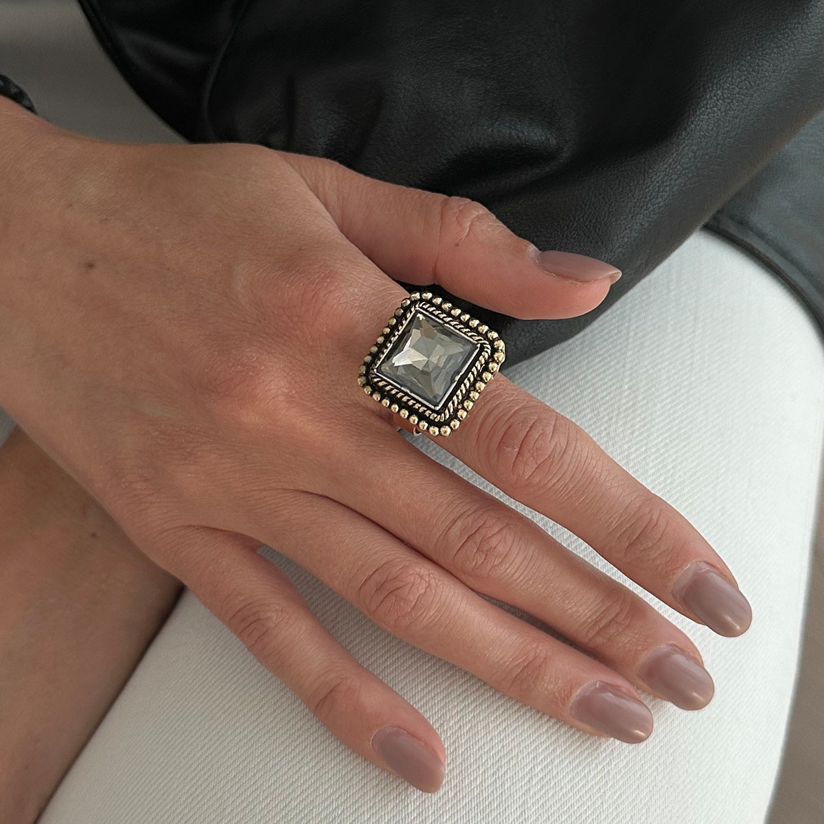 Planderful Vienna Verve Vintage Geometric Inlaid Zircon Open Ring Handcrafted Statement Jewelry For Women