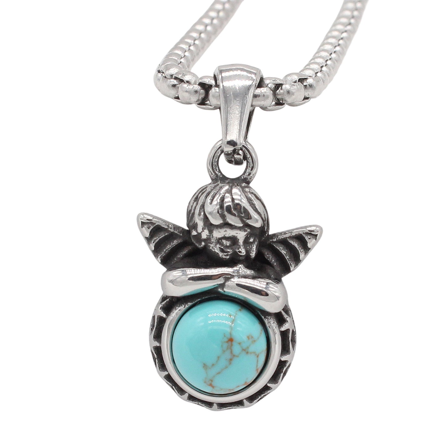 Planderful Everyday Genie – European and American Retro Little Angel Eros Titanium Steel Pendant Necklace for Men