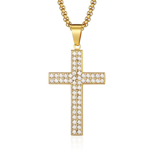 Planderful Cross Necklace Titanium Steel Zircon Inlaid Luxe Pendant For Urban Hip Hop Fans