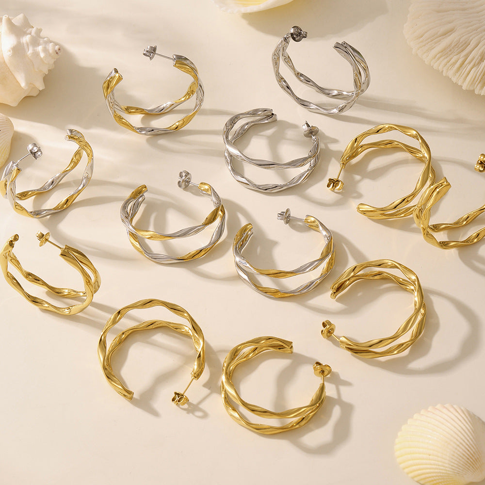 Planderful Women Twisted Ring Earrings Stainless Jewelry
