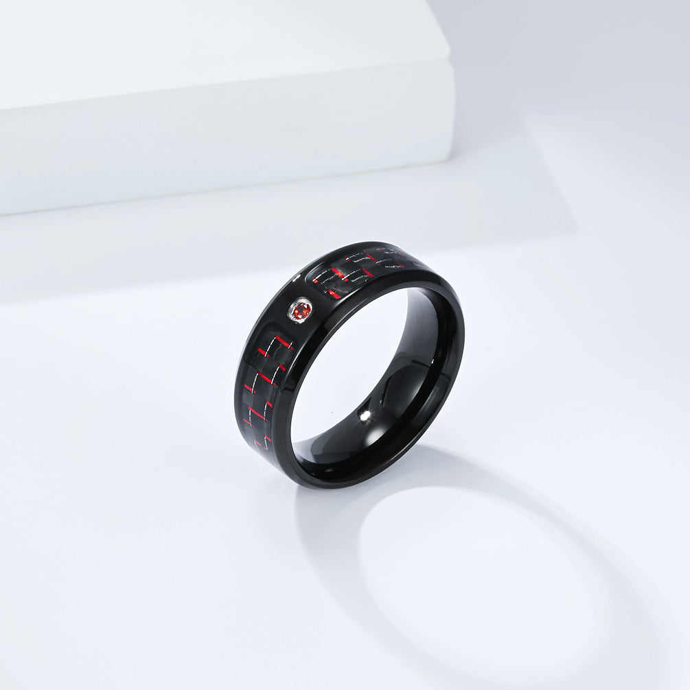 Planderful Carbon Fiber Stainless Steel Ring Inlaid For Men Unisex Street Fashion Punk Statement