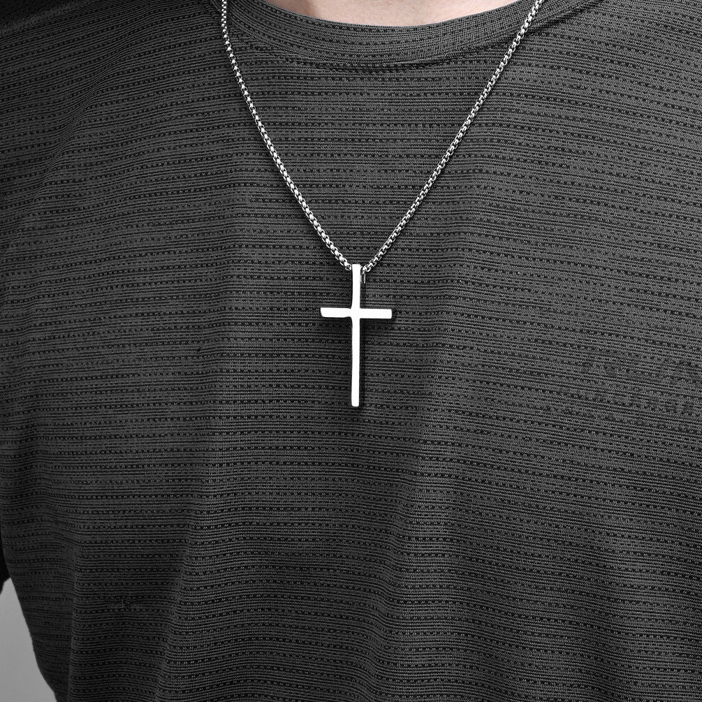 INS Genderless Simple Titanium Steel Cross Necklace Pendant