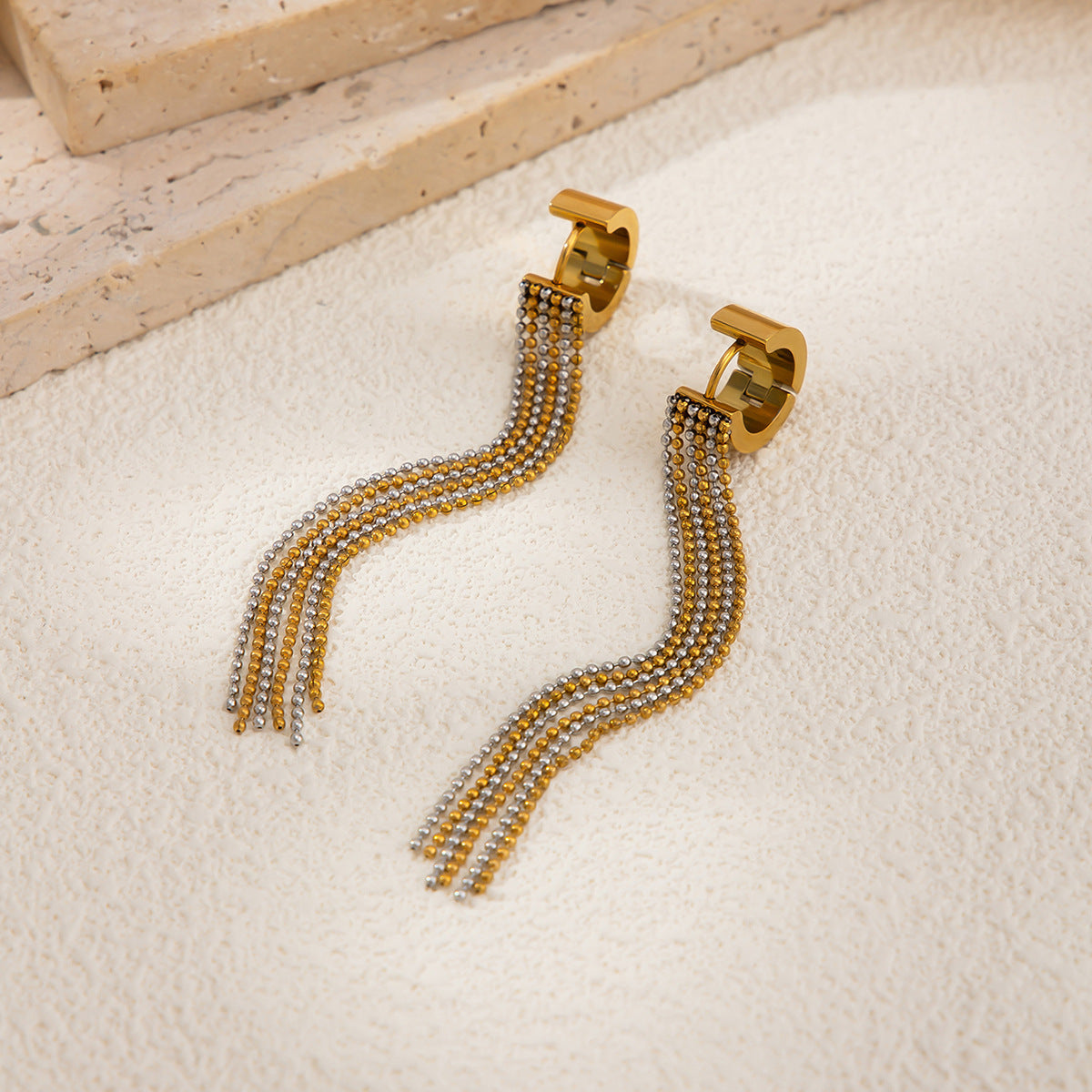 Planderful Vienna Verve Stainless Steel Fringe Earrings For Women Personalized Bead Fringe Multi Layer Statement