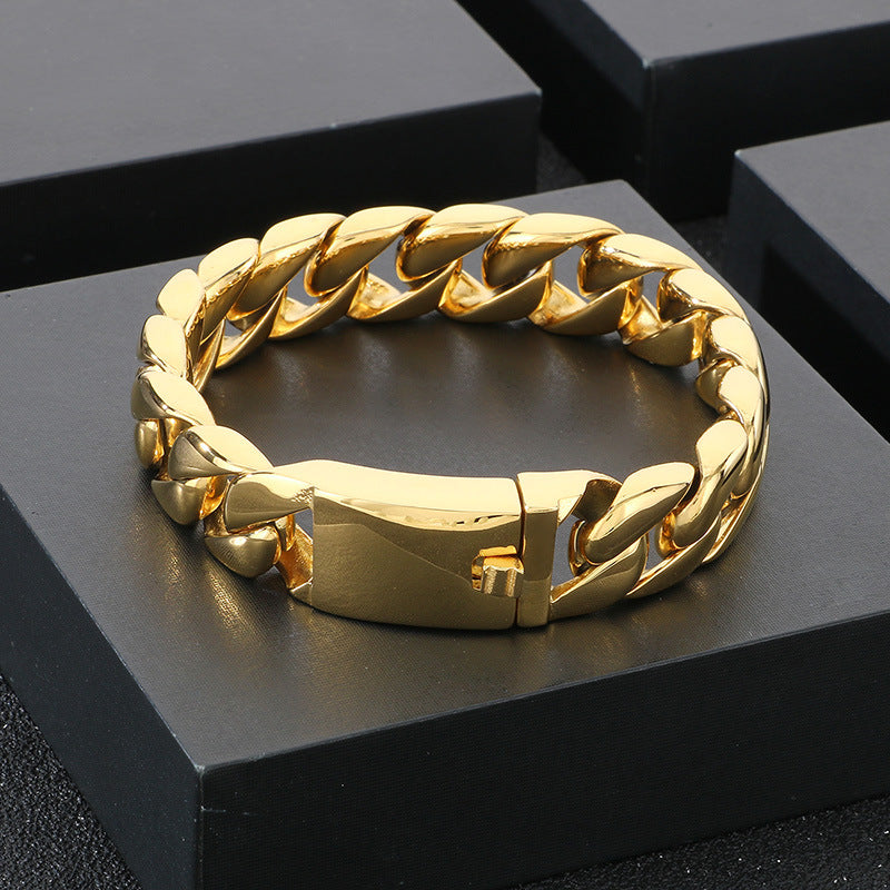 Planderful Mens Titanium Cuban Chain Bracelet Electroplated