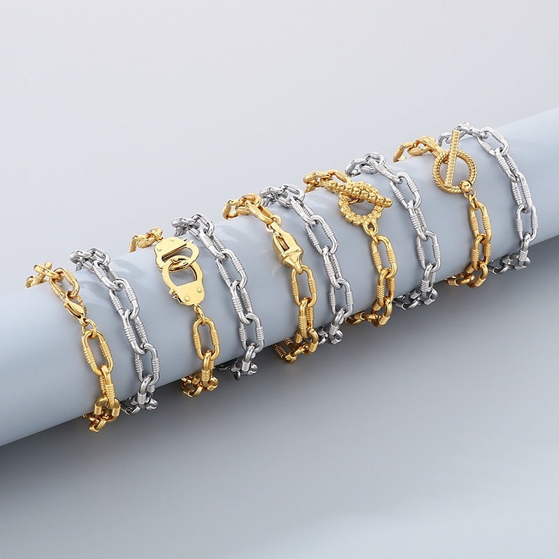 Mens Titanium Steel Bracelet Planderful Skull Buckle Bold