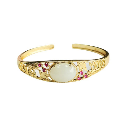 Qingshui Hetian Jade Fish Motif Open Bangle