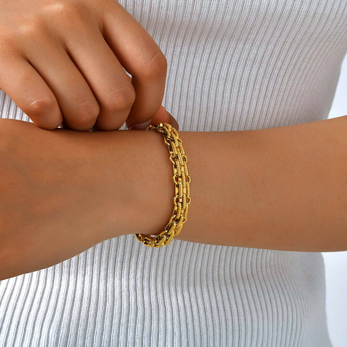 Unisex Design – Stainless Steel Embossed Strap Bracelet