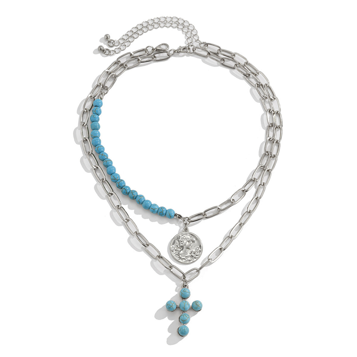 Turquoise-Style Cross Chain Necklace