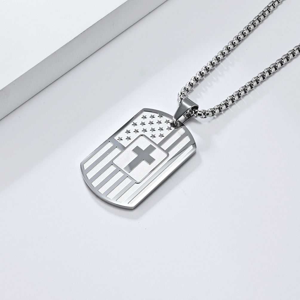 American Flag Cross Necklace - Elegant Military Pendant for Men
