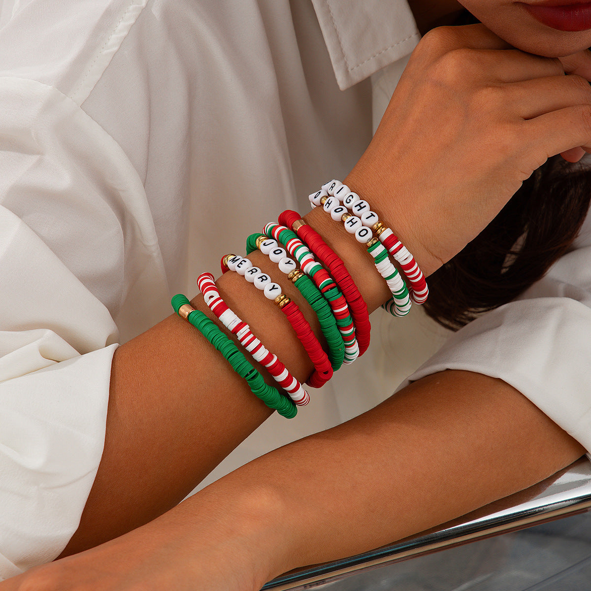 Planderful Vienna Verve Christmas Elk Pottery Bracelet For Holiday Gifts Elastic Letter Jewelry Set