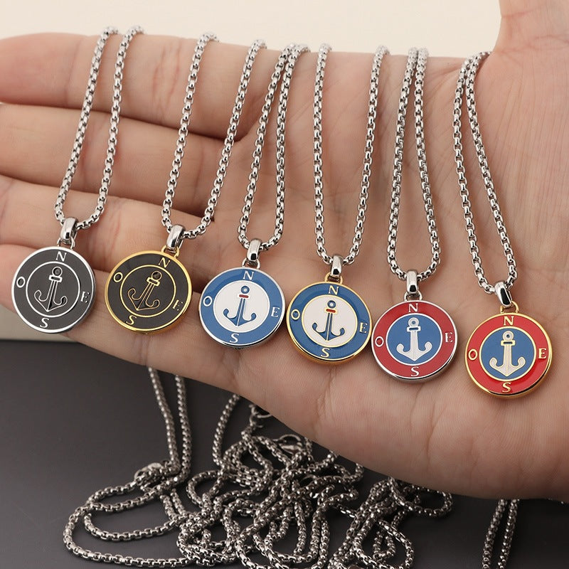 Source Titanium Steel Necklace Niche Sailing Anchor Xinghai Compass Men's Pendant