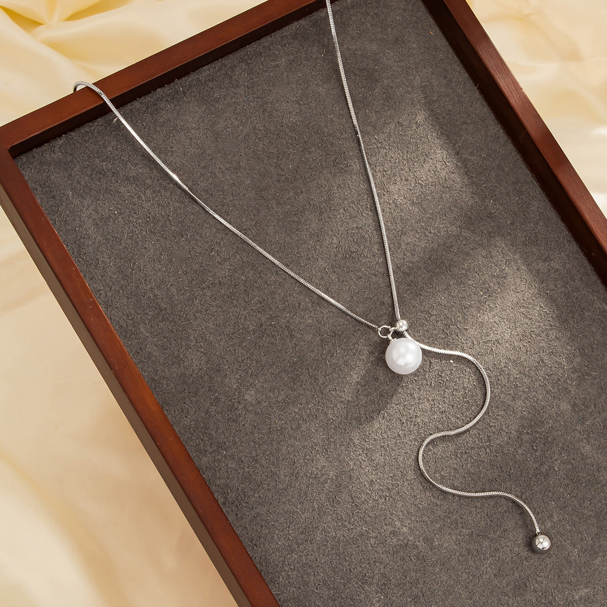 Y-Shaped Stainless Steel Snake Bone Chain Y2k Square Pearl Necklace
