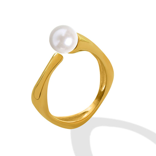 Golden Retro Pearl Ring - Elegant French Style Titanium Steel Jewelry