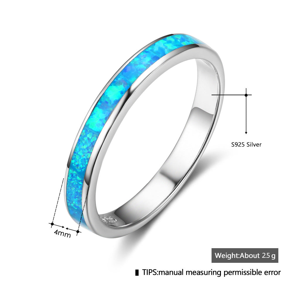 Planderful Jewelry Sterling Silver Blue Opal Ring For Everyday Elegant Wear Perfect Gift