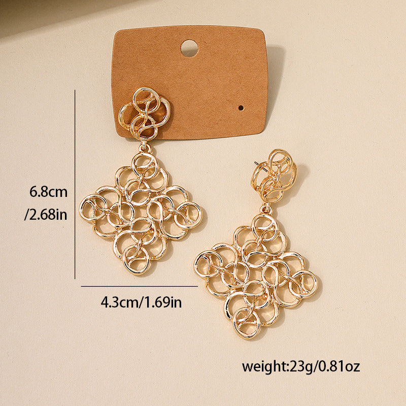 Vienna Verve Metal Needle Earrings - Trendy Geometric Floral Design