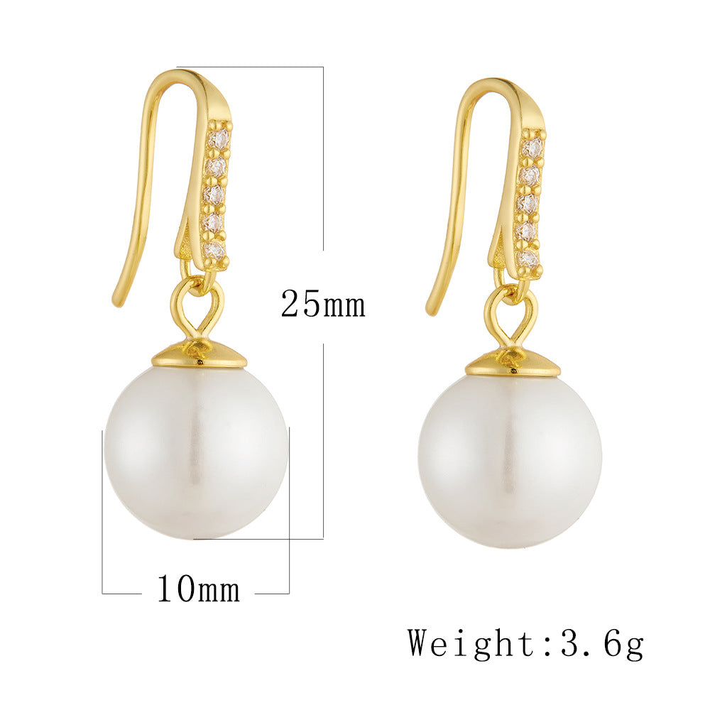 925 Sterling Silver Zircon Pearl Earrings Classic Zircon Bead Earrings Jewelry