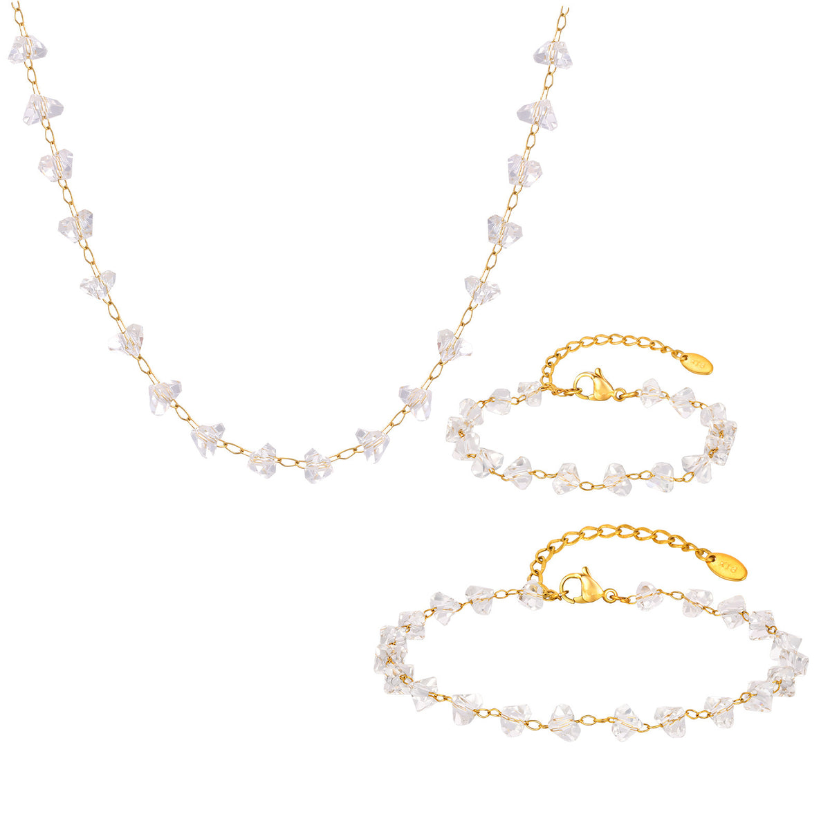 Stainless Steel Irregular Geometric Layered Transparent Bead Necklace Bracelet Anklet