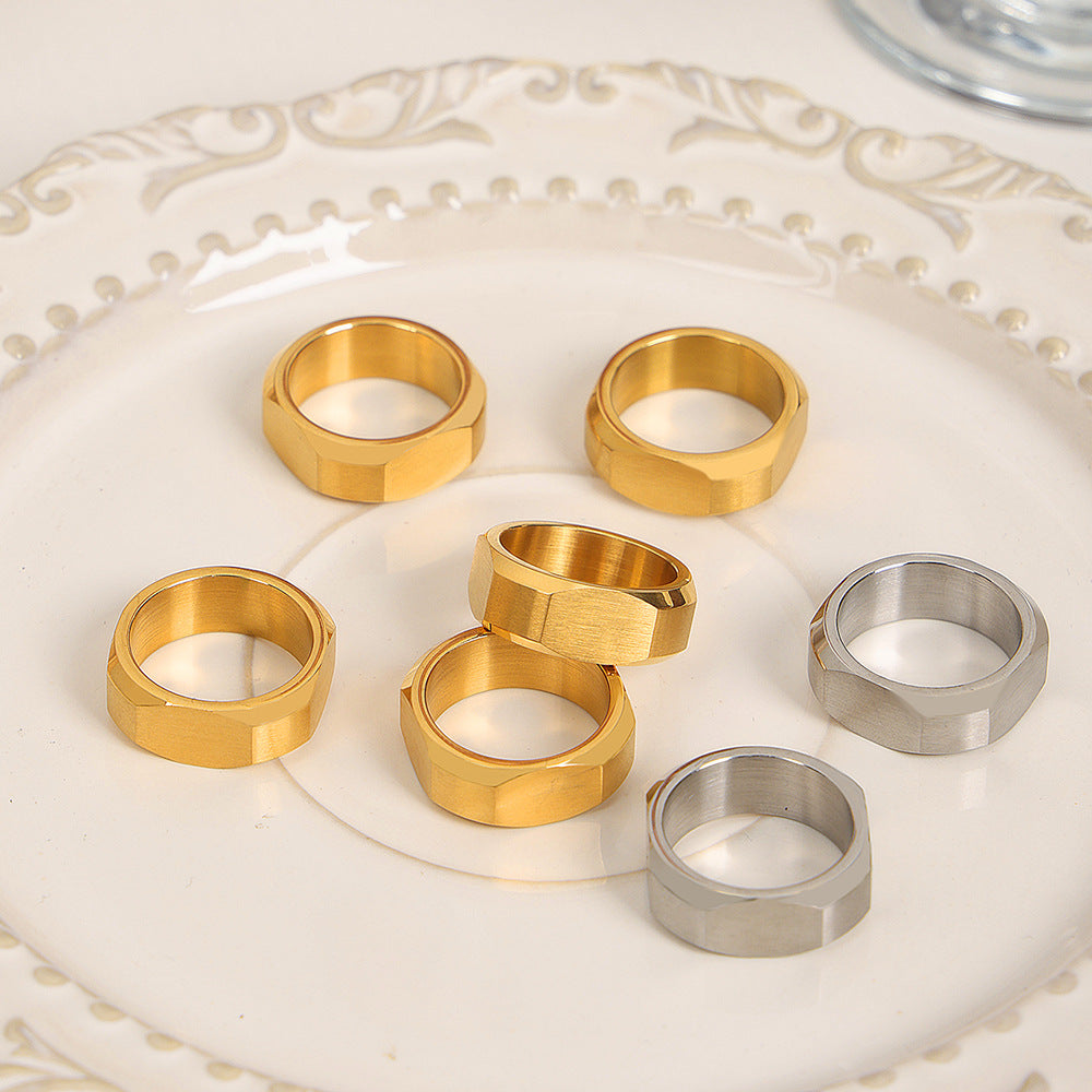 Modern Minimalist Titanium Steel Gold-Plated Geometric Ring Set for Women
