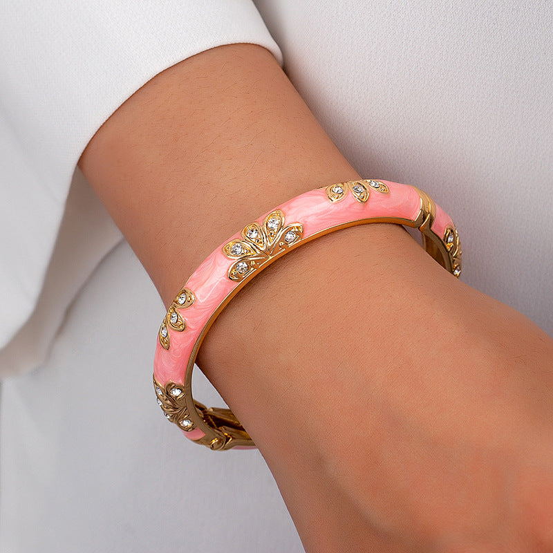 Planderful Vienna Verve Bracelet – Elegant Metal Pink Dripping Flower Design