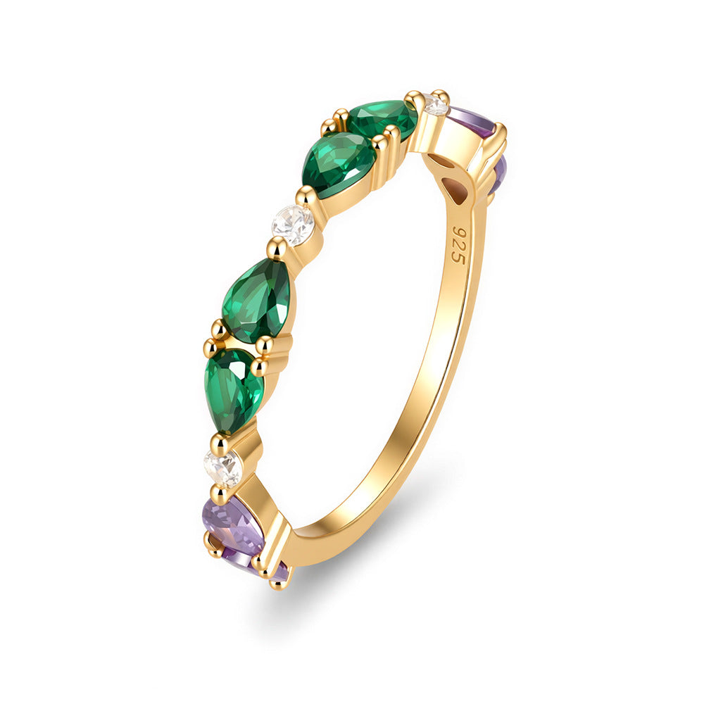 925 Sterling Silver Creative Color Water Drop Zircon Ring Jewelry