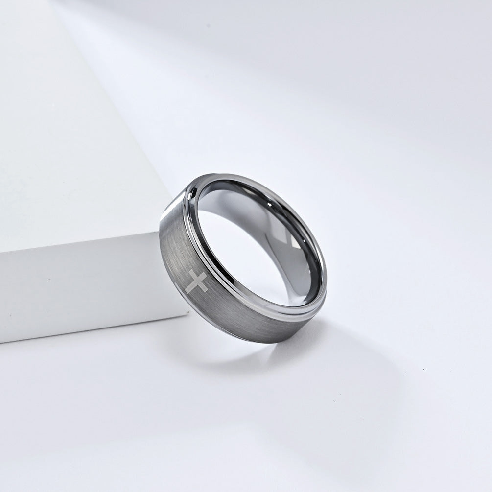 Fashionable Tungsten Steel Cross Ring Personalized Gift