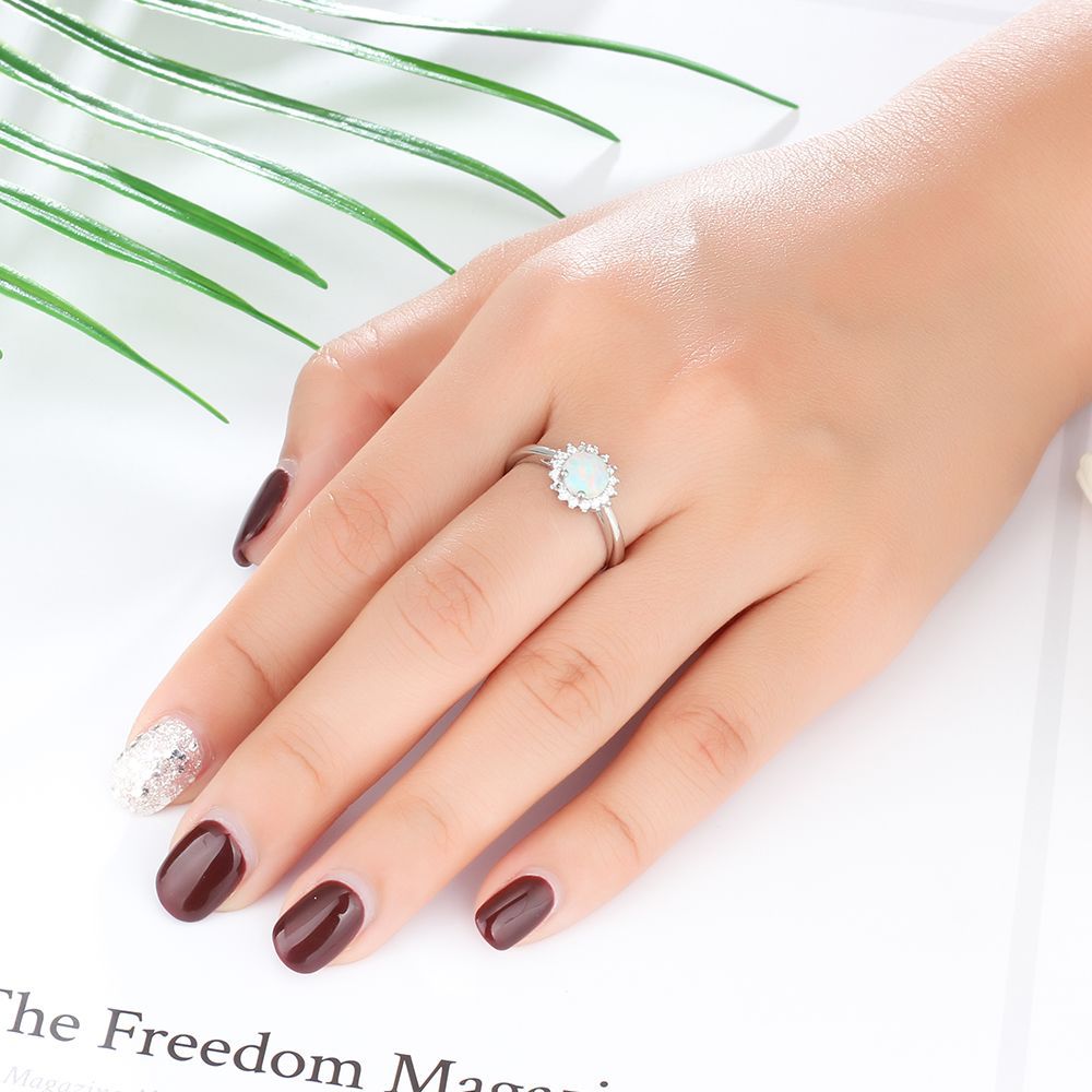 Planderful Jewelry Opal Sterling Silver Ring for Everyday Elegance in European and American Style