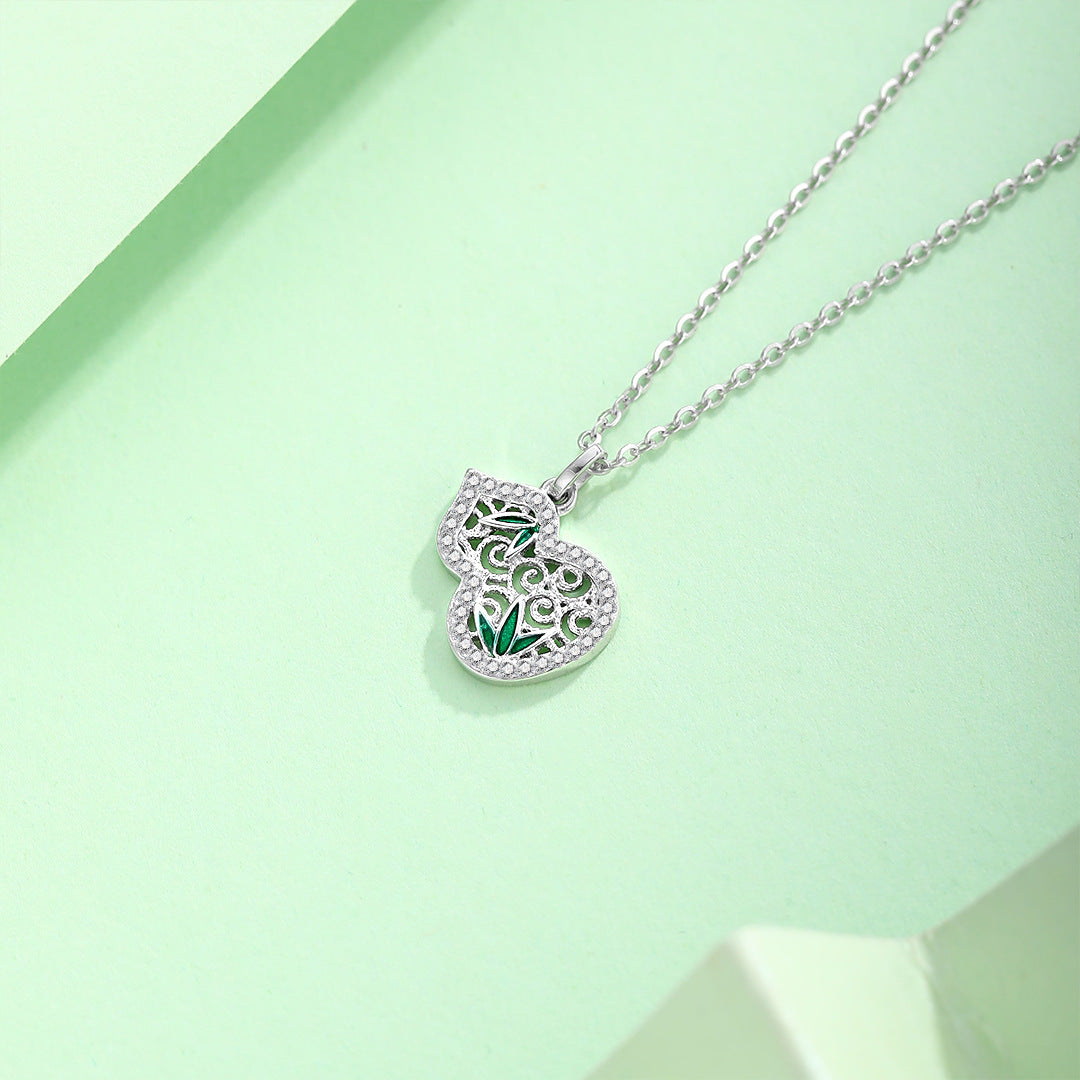 Planderful Zircon Hollow Gourd Necklace Sterling Silver For Women Gift For Girlfriend