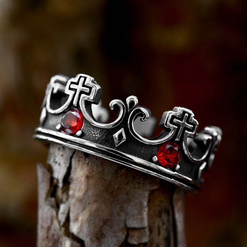 Unisex Retro Crown Cross Titanium Steel Rings - Fashion Jewelry for All