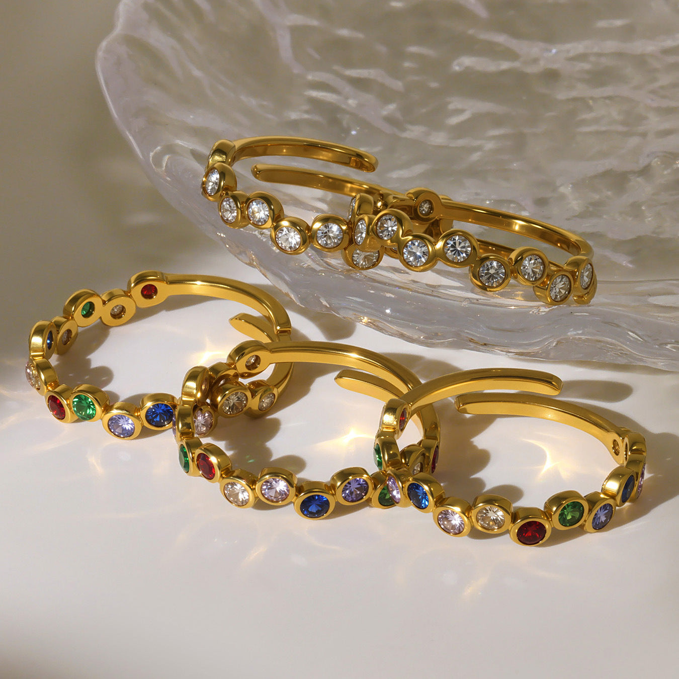 Planderful INS Style Color Zircon Ring For Women 18K Gold