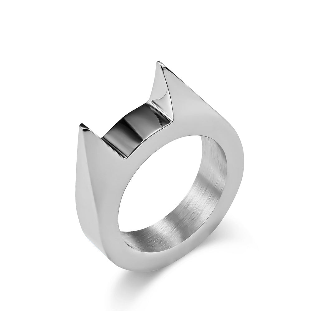 Planderful Everyday Genie Self Defense Ring With Spiked Cat Ear Design Gold Plated Titanium Steel For Men