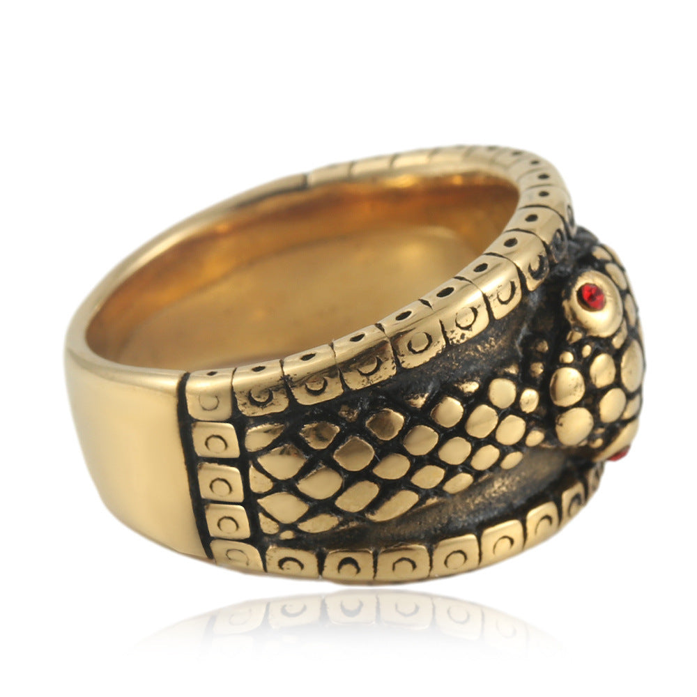 Titanium Steel Snake Ring for Men - Punk Retro Animal Design in Stainless Steel
