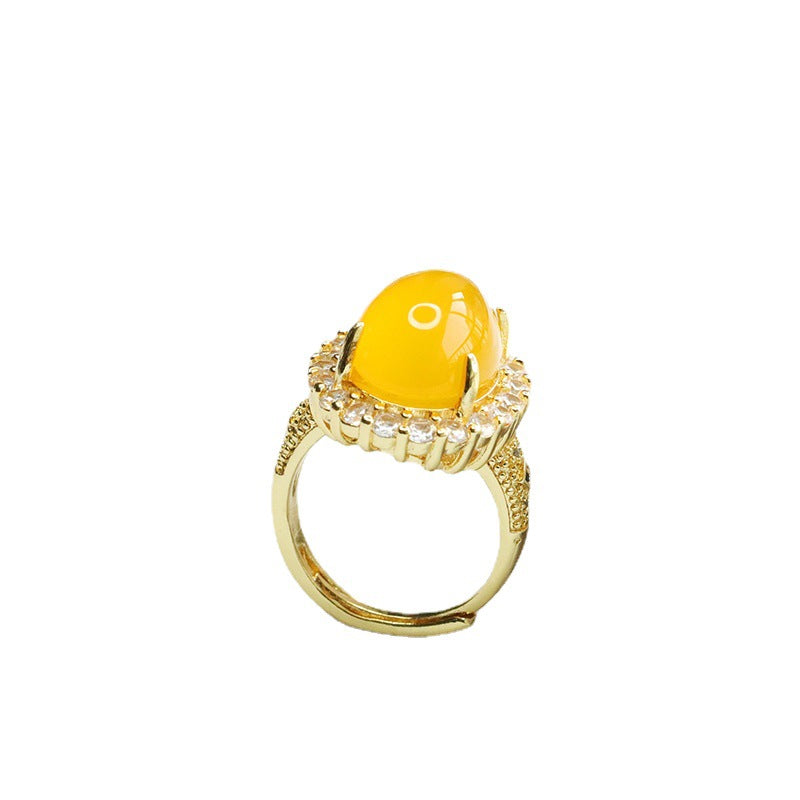 Yellow Chalcedony Zircon Halo Sterling Silver Ring