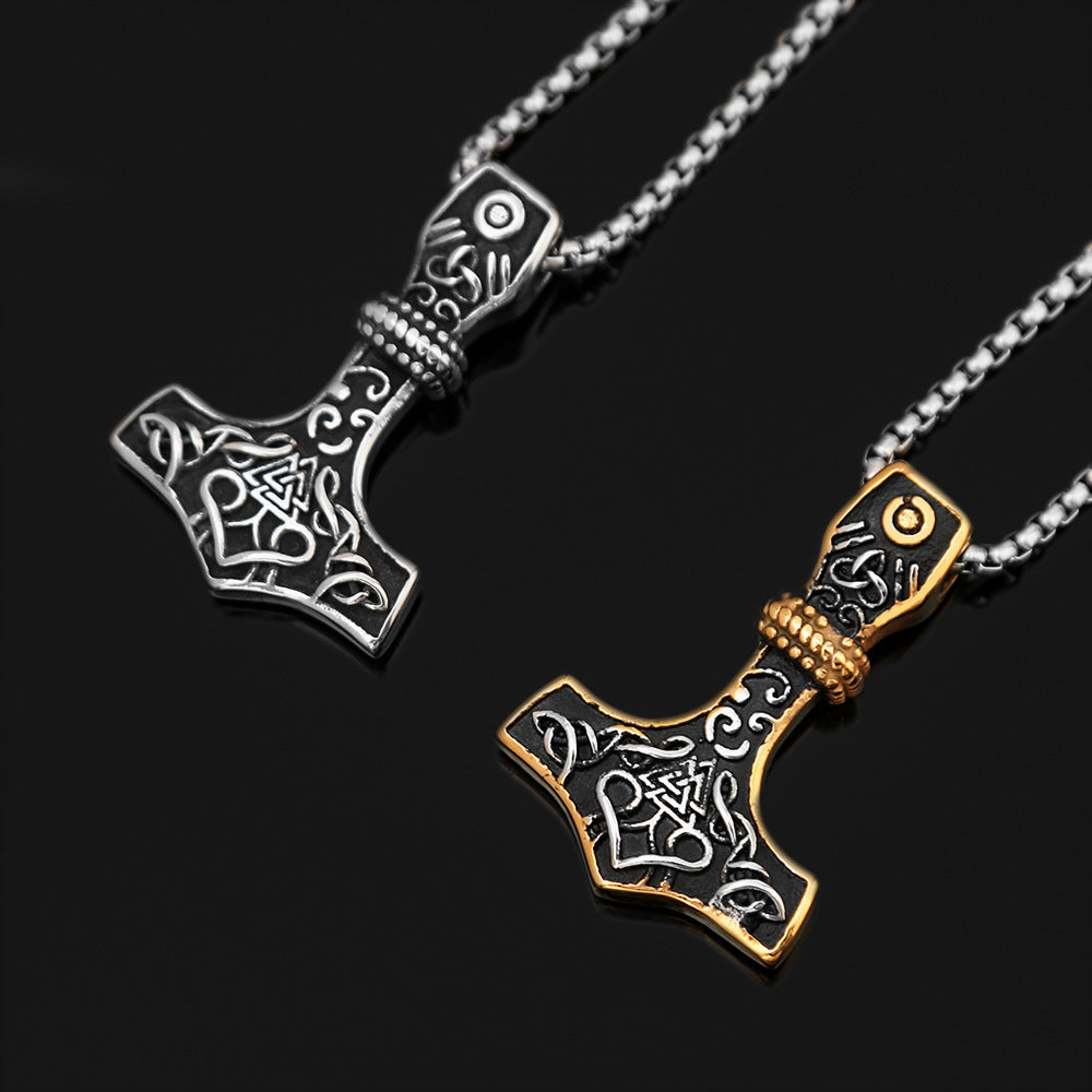 Nordic Viking Triangle Rune Titanium Steel Hammer Pendant