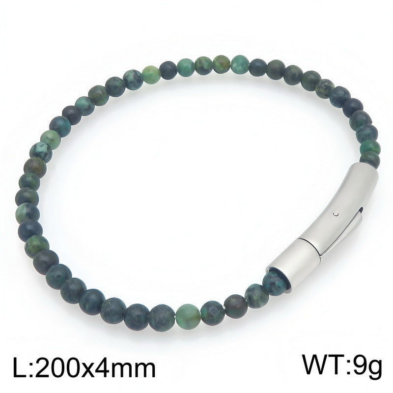 Beaded Bracelet Tiger's Eye Stone Black Agate Stainless Steel Snap Button Unisex Bracelet.