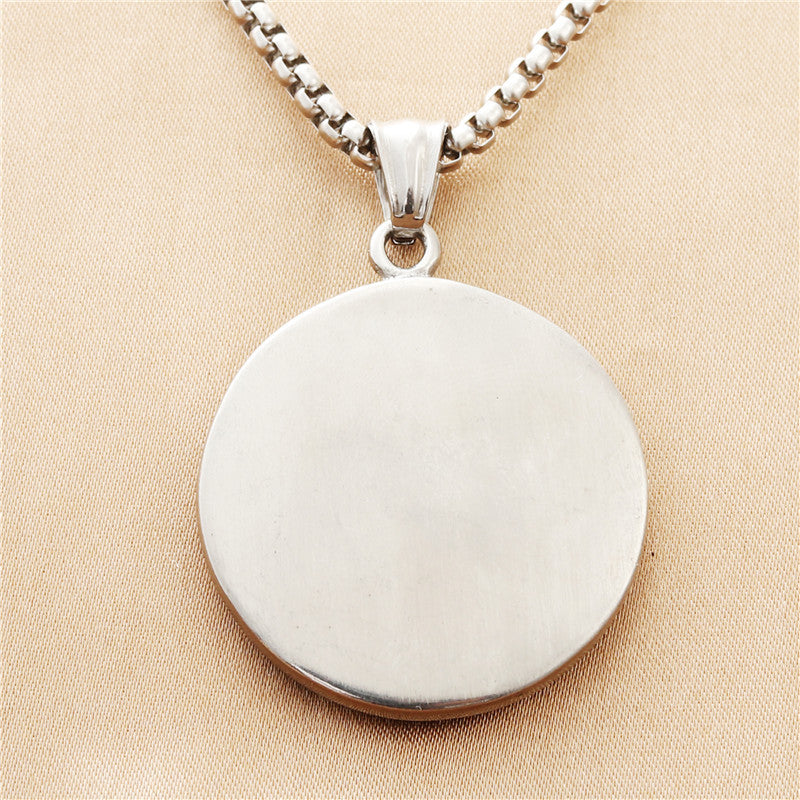 Personalized Titanium Steel Round Letter Pendant Necklace - Retro Punk Style with Cross and Leaf Design for Men