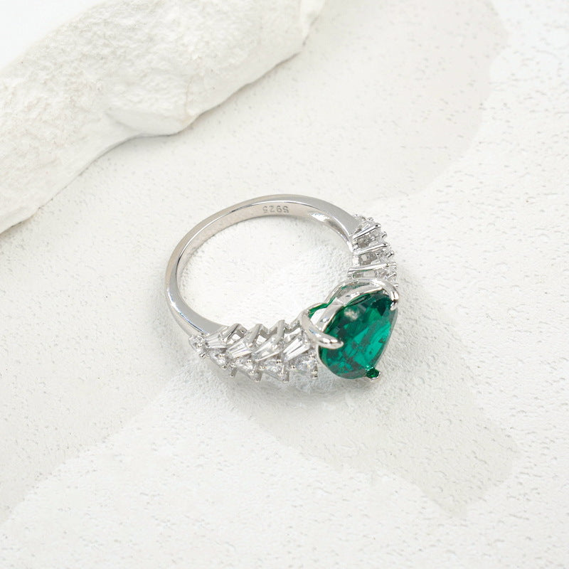 Planderful Jewelry Lab Grown Gemstone Ring In Sterling Silver With Heart Shape Coloured Gemstone