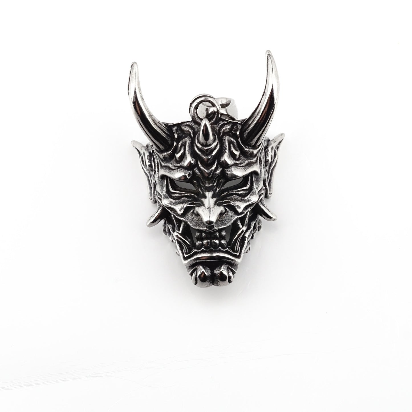 Planderful Prajna Necklace Golden Horn Ghost Mask Pendant For Men Bold Hip Hop Style Stainless Steel