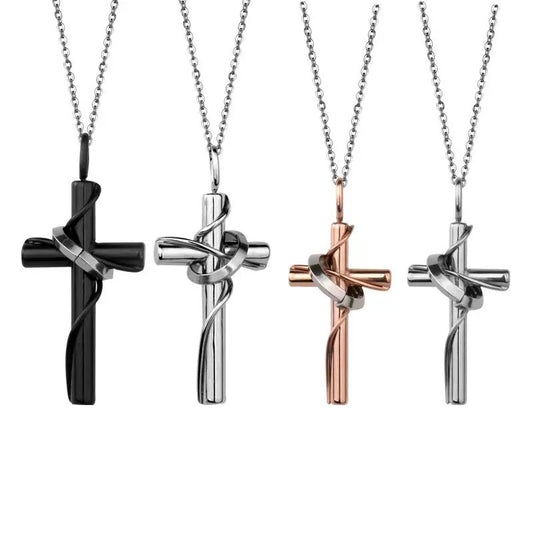 Planderful Titanium Steel Couple Necklace With Cross Pendant Personalized Hip Hop Style Gift For Couples