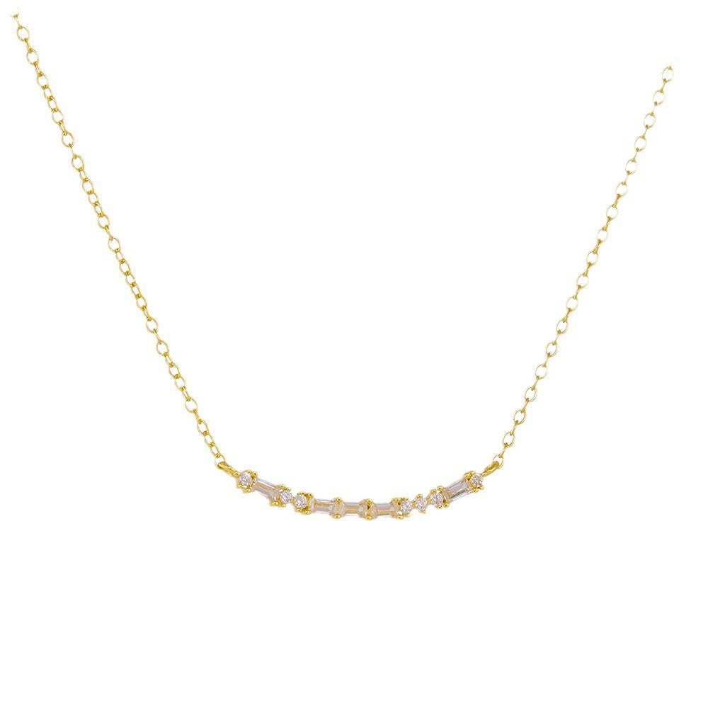 S925 Sterling Silver Rectangular Zircon Smile Pendant Necklace, Geometric Elegant