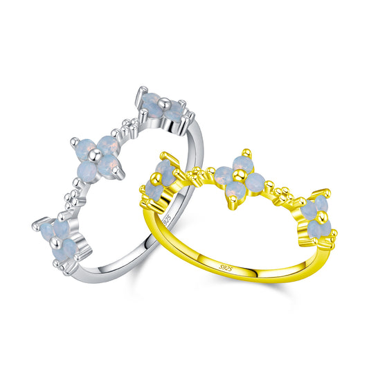 925 Sterling Silver Clover Heart Opal Ring